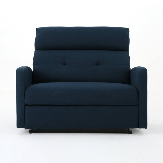 Plush Cushion Tufted Back Loveseat Recliner (Fabric/Navy Blue)