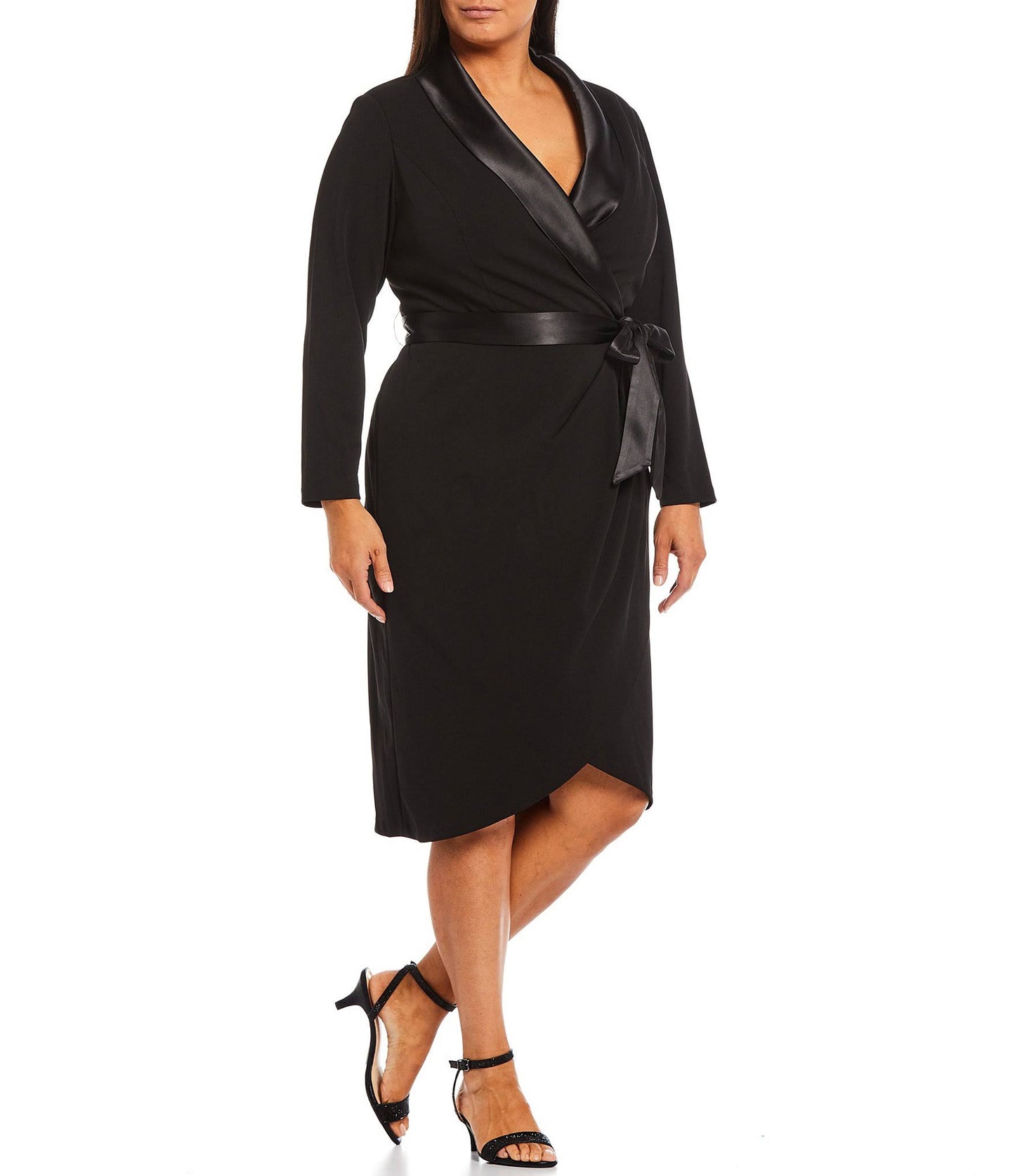 Plus Women's Knit Crepe Tuxedo Wrap Dress - Black - Size 20 / 20w