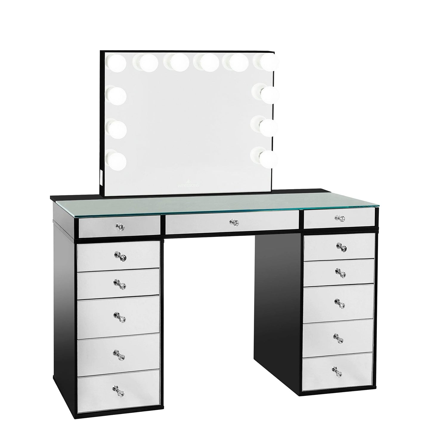 Plus 2 Tabletop + Vanity Mirror + 5 Drawer Units Bundle, Pro Black / Hollywood Glow Plus | Vanity Table | Impressions Vanity | Black