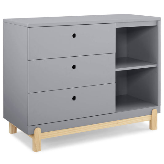 Poppy 3 Drawer Dresser With Cubbies, Grey/Natural