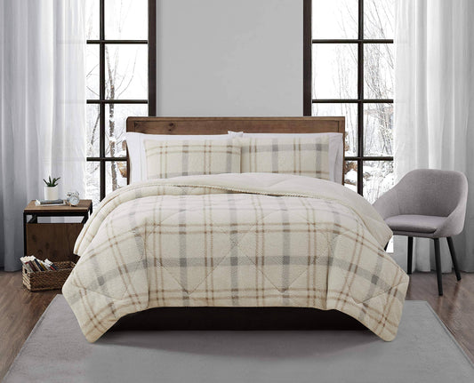 Popcorn Plaid Comforter Set, Grey, King