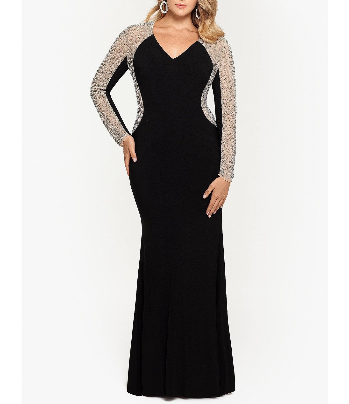 Plus Size V-Neck Gown - 16w / Black/Nude