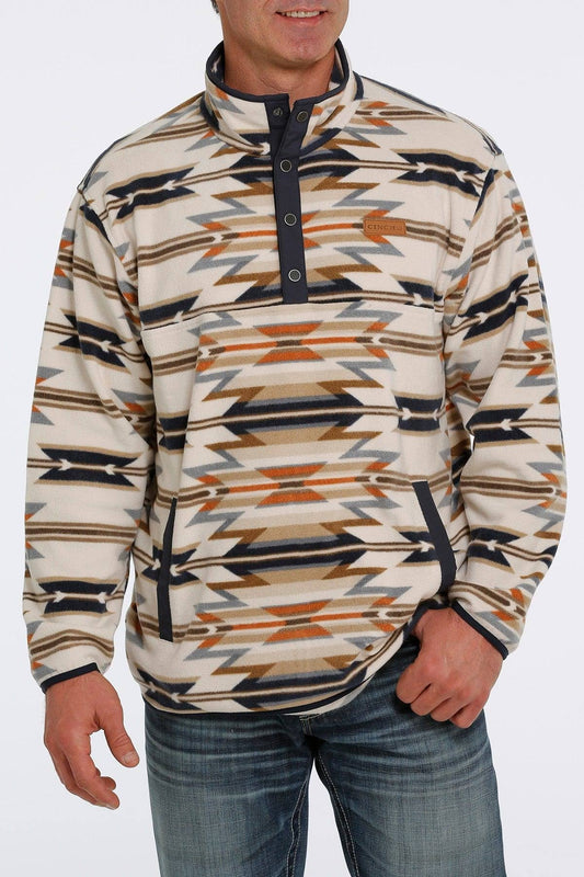 Polar Fleece Mens Pullover - Cream Aztec