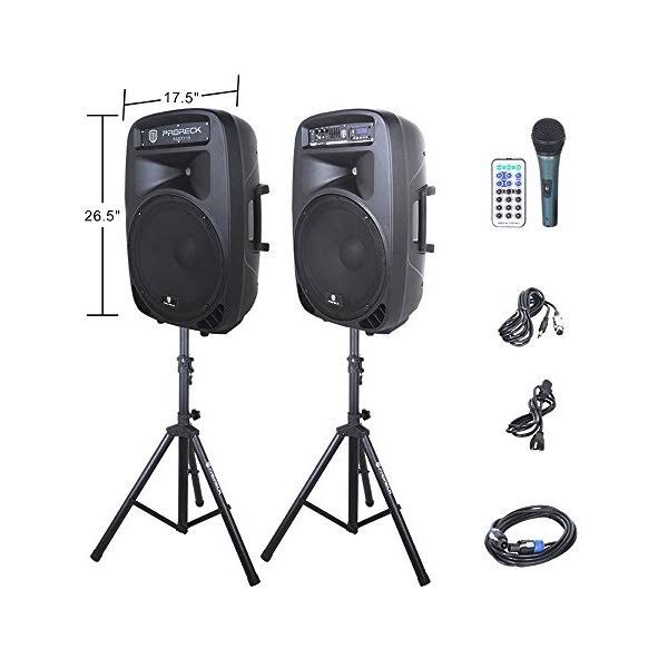 Party 15 Portable 15-Inch 2000 Watt 2-Way Powered Pa Speaker System Combo Set With Bluetooth/Usb/Sd Card Reader/ Fm Radio/Remote Control/Led