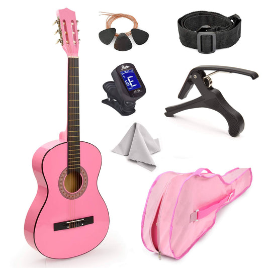 Play Left Handed Wood Guitar With Case And Accessories For Boysgirlsteensbeginner 38 (Pink Gradient)