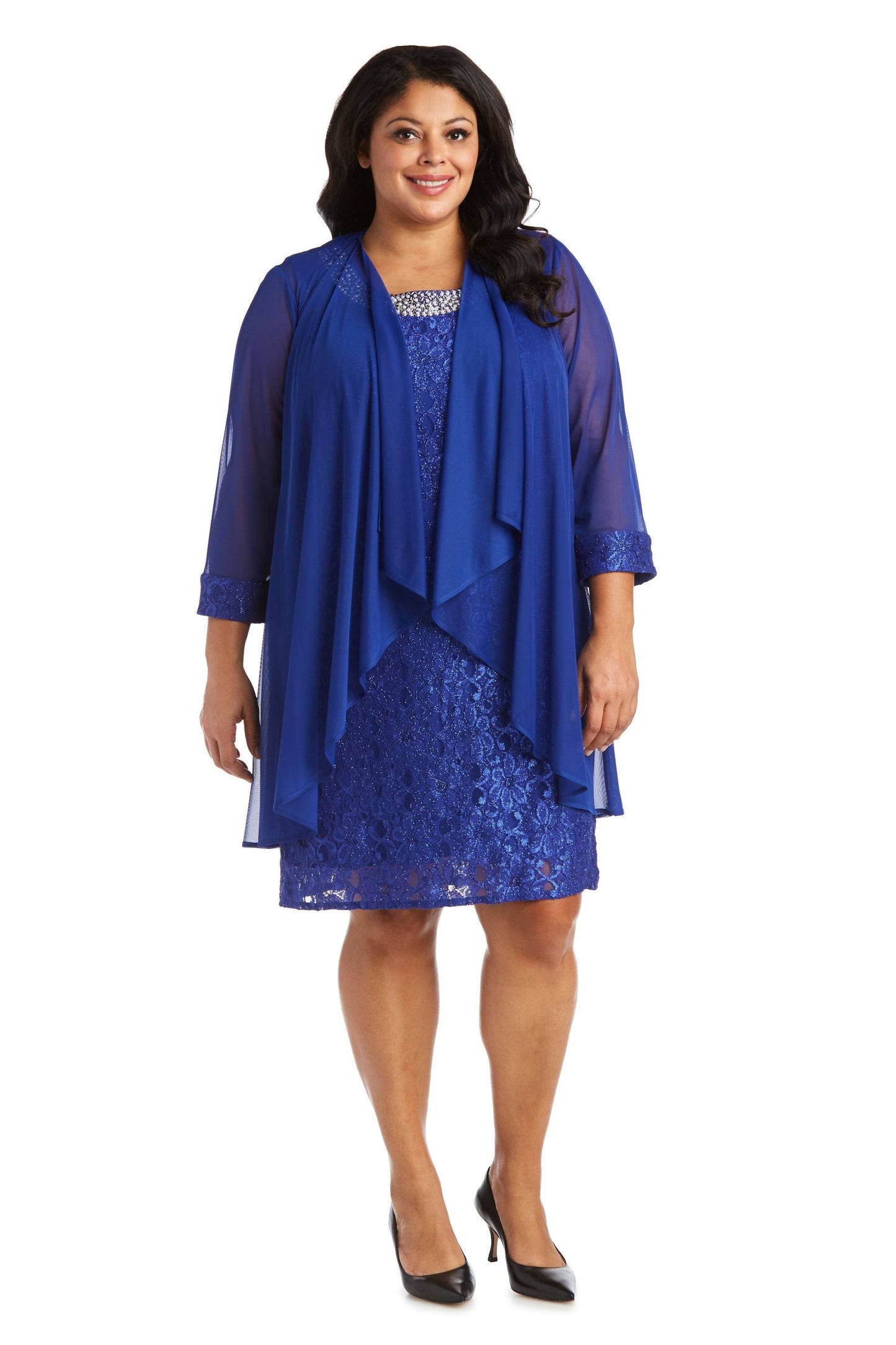 Plus Size Lace Dress & Jacket - Royal Blue