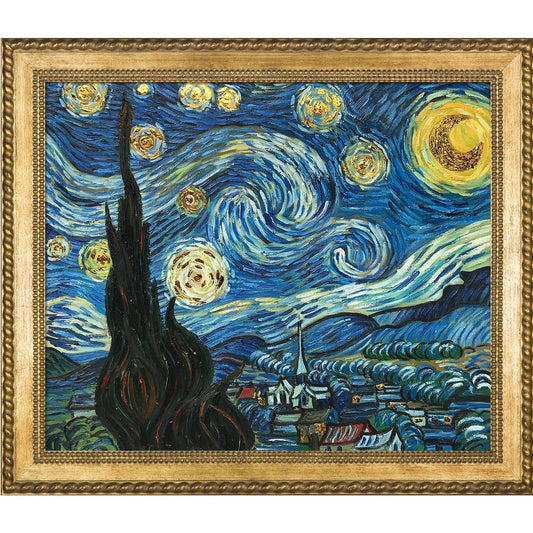 Pastiche Starry Night' By Vincent Van Gogh Framed Hand Painted Oil On Canvas