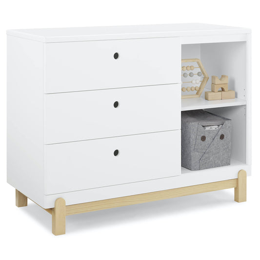 Poppy 3 Drawer Dresser With Cubbies - Bianca White/Natural