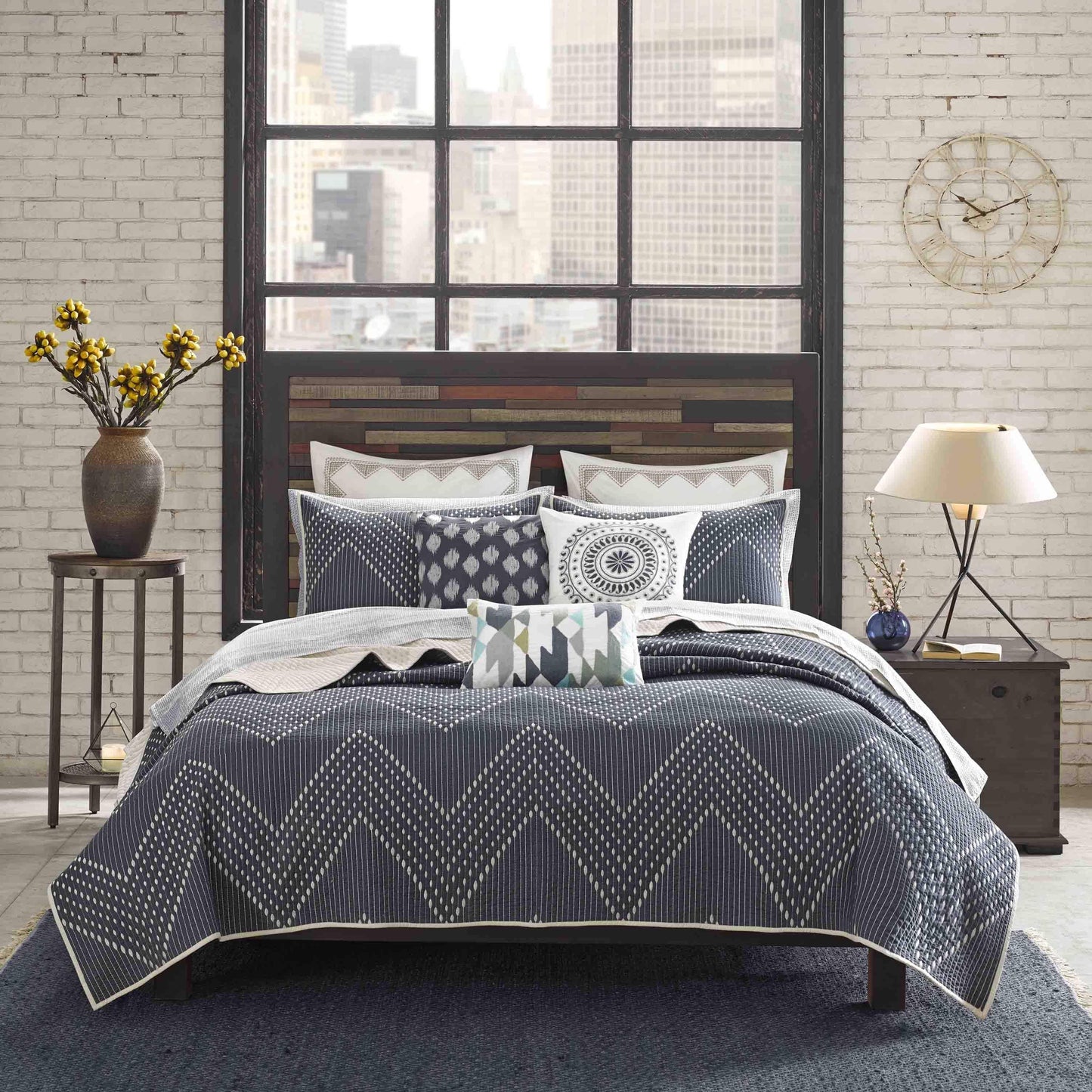 Pomona 3 Piece Coverlet Mini Set - Navy - Full/Queen