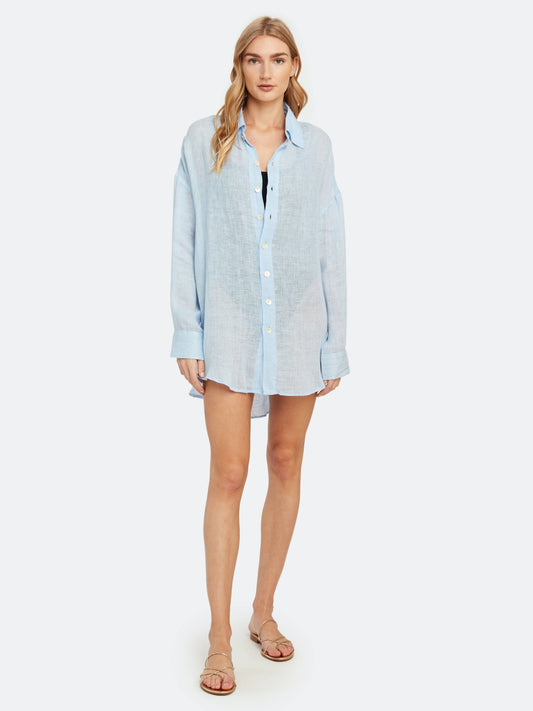 Playa Linen Oversized Shirt In Ecolinen Gauze Agave