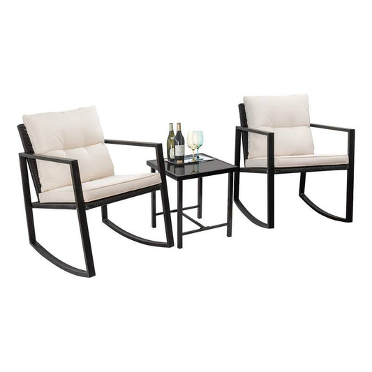 Patio Chairs 3 Piece Wicker Rocking Chair Outdoor Bistro Sets