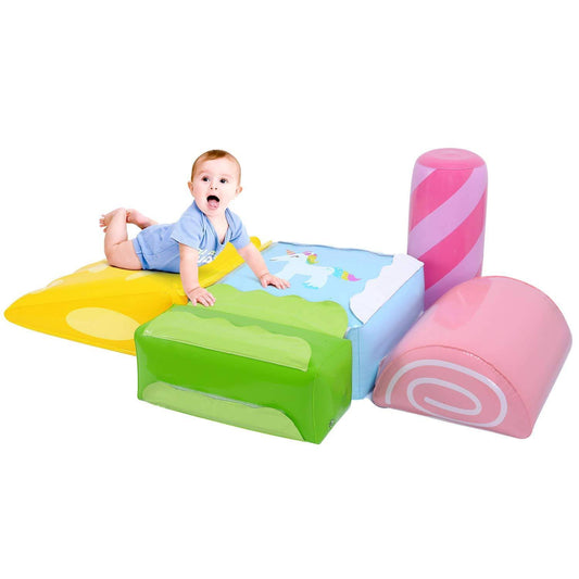 Playtime Inflatable Climbing Blocks: Increase Motor Skills With This 5-Piece Set Includes Dessert Themed Blocks With Colorful Designs And Bpa