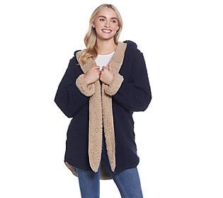 Plus Size Ladies Hooded Sherpa Fleece Reversible Jacket