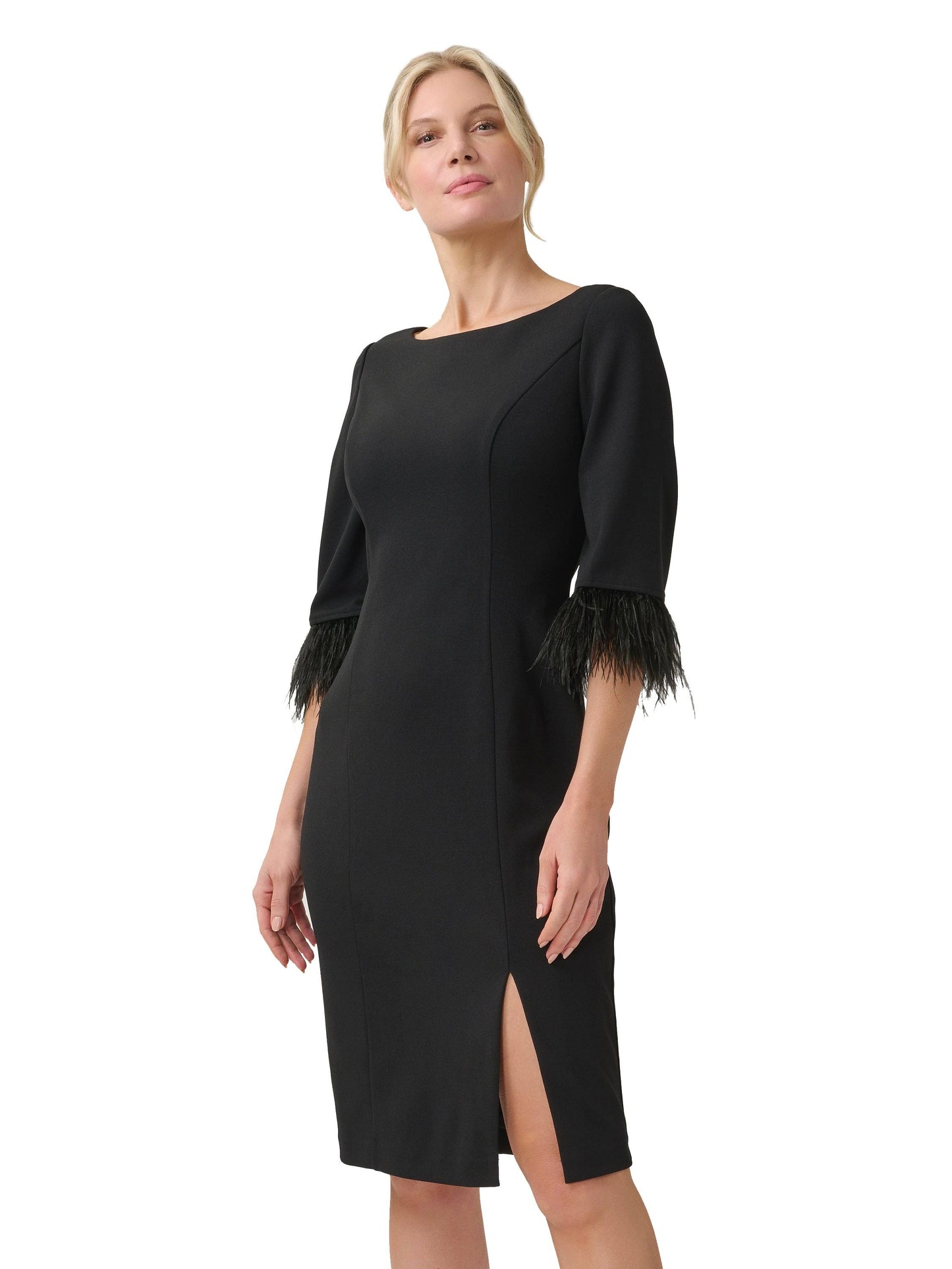 Plus Feather Trimmed Crepe Dress