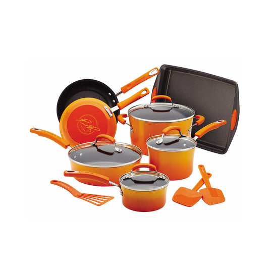 Porcelain 14 Piece Cookware Set, Gradient Orange