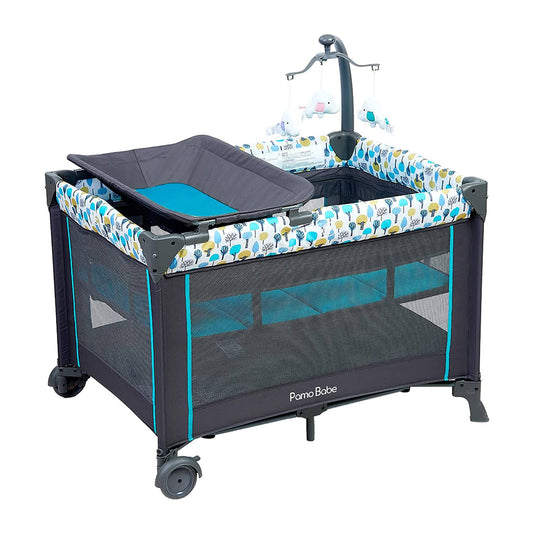 Playard,Sturdy Play Yard With Comfortable Mattress And Changing Station (Blue&Green)