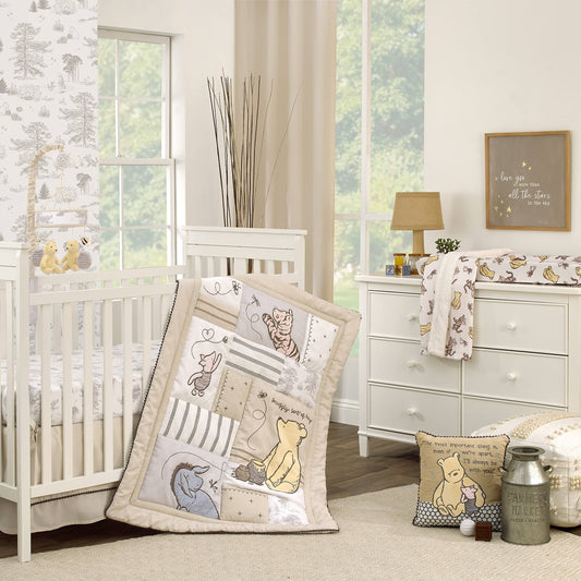 Pooh Hunny Fun 3 Piece Nursery Crib Bedding Set, Beige