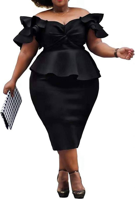 Plus Size Midi Dress Short Sleeve Bodycon Xxx-Large, Black