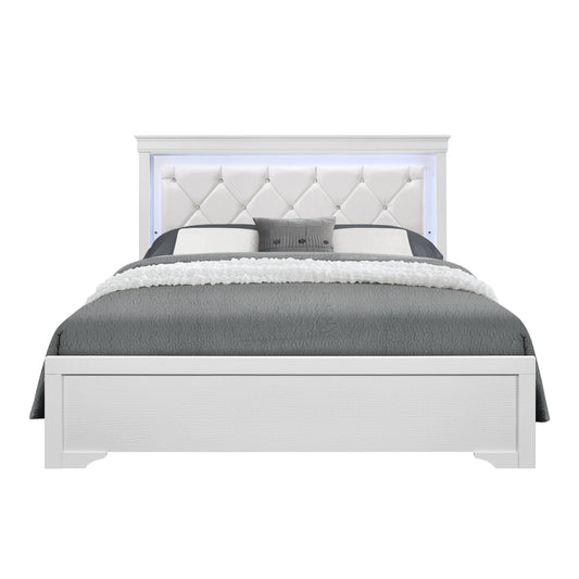 Pompei Metallic White Queen Bed W/ Led Light