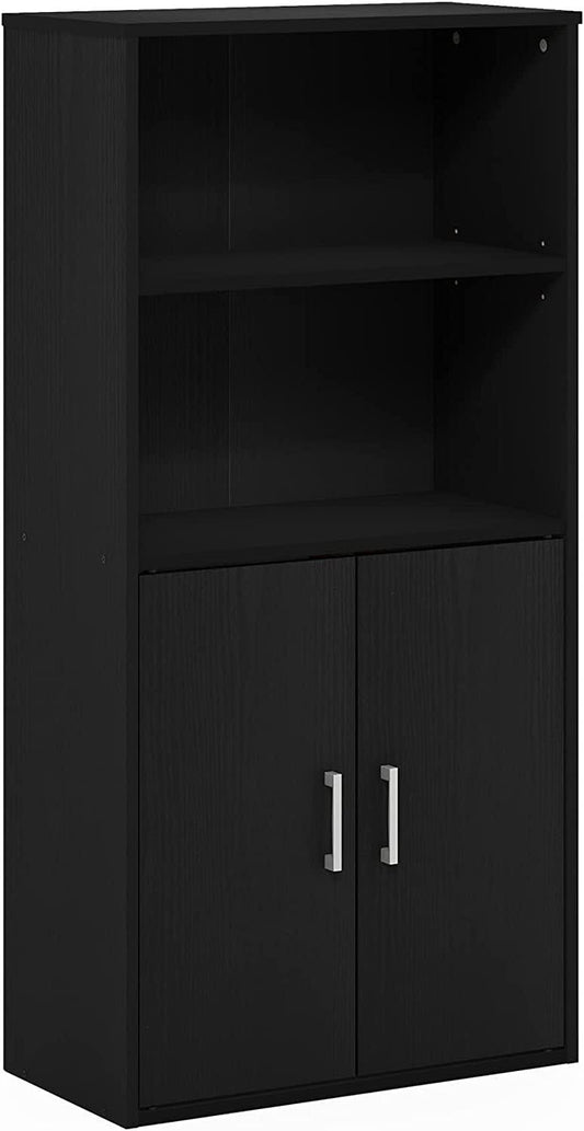 Pasir Storage Cabinet With 2 Open Shelves And 2 Doors, Black Oak 20125bok