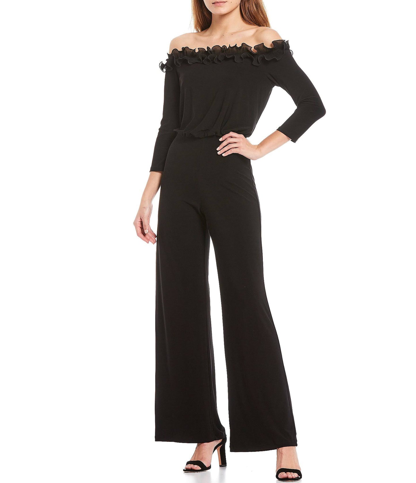 Plus Size Rosette Off-The-Shoulder Jumpsuit - Navy - Size 22w