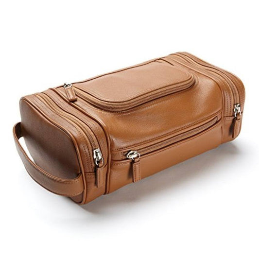 Pocket Toiletry Bag - Full Grain Leather - Cognac (Brown)