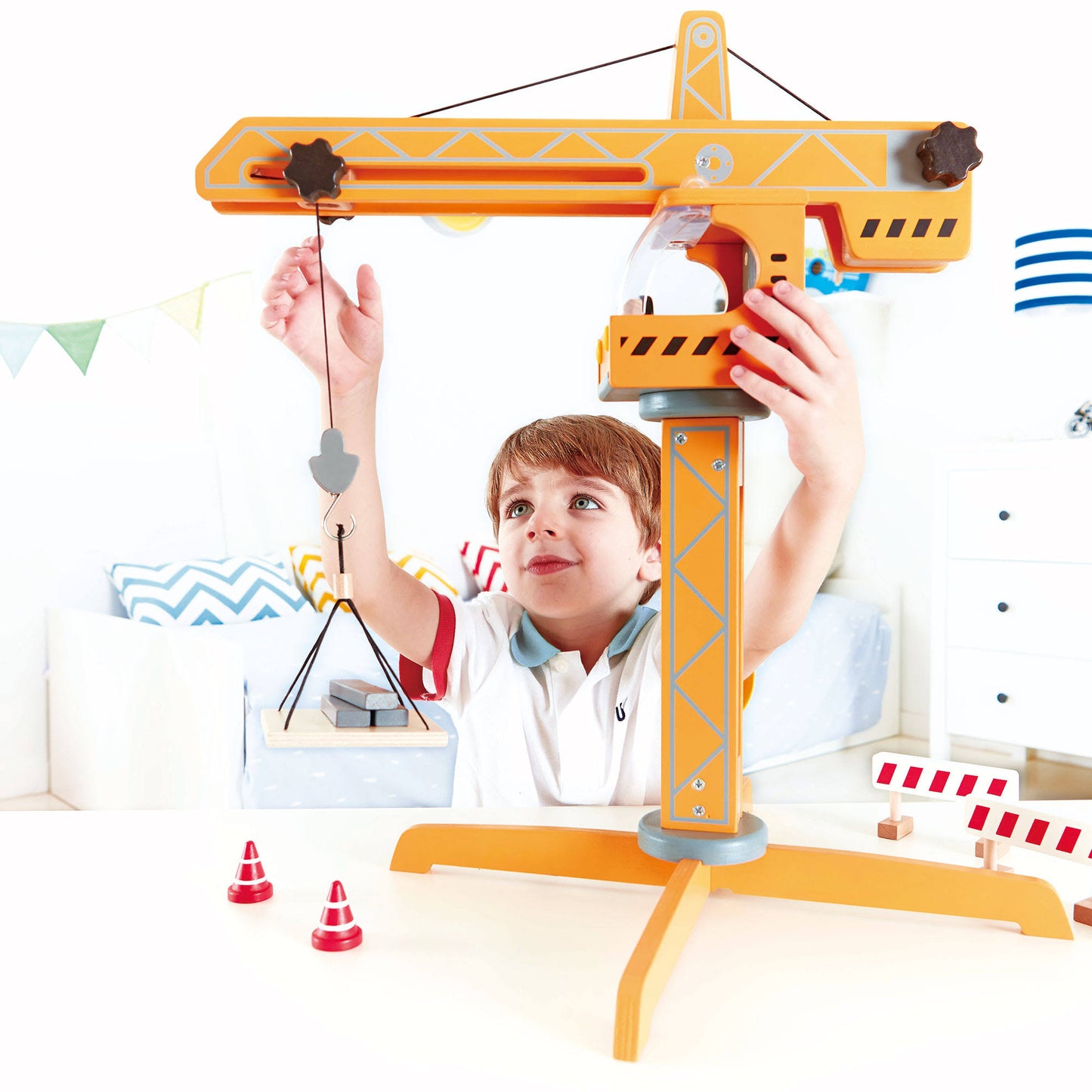 Playscapes Toddler Kids Wooden Toy Construction Site Crane Lift Play Set