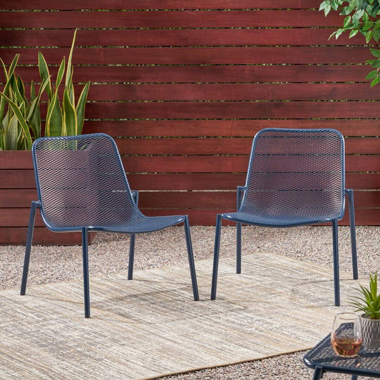 Patio Dining Chair (Set Of 2) Frame Color: Matte Navy Blue