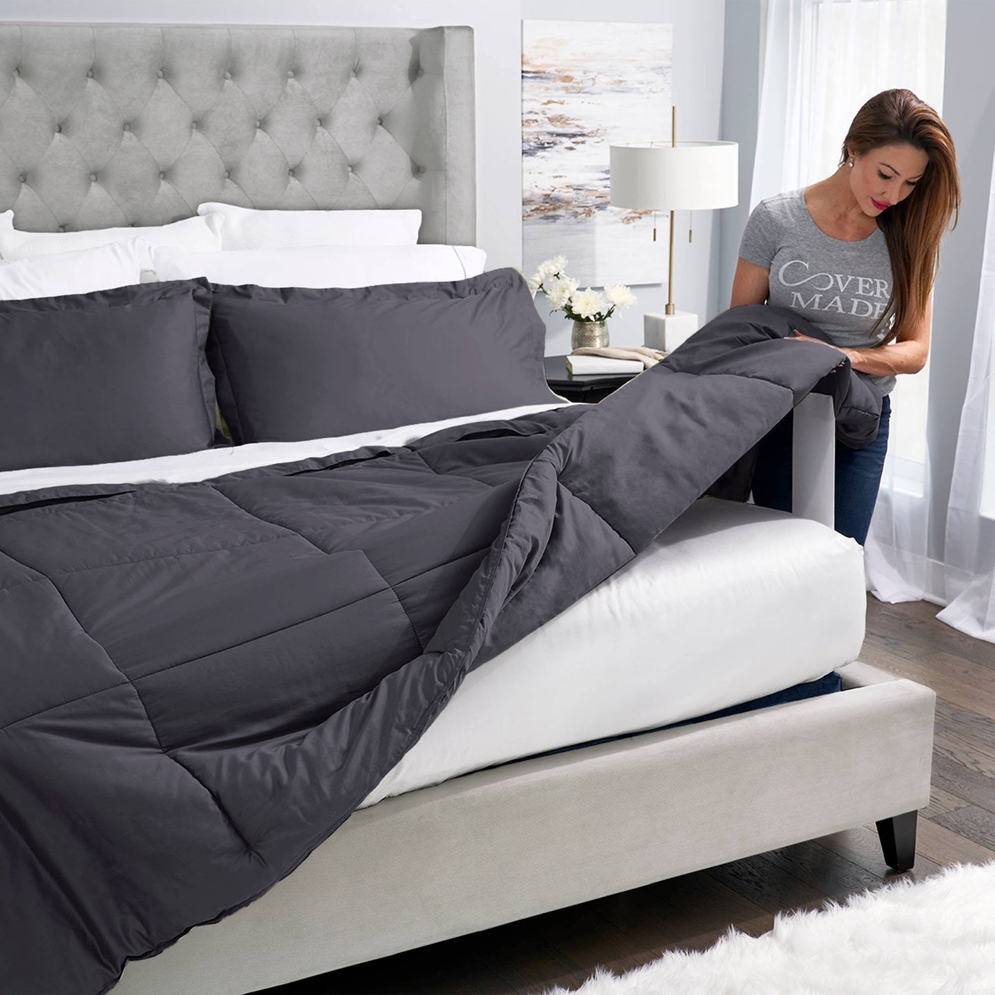 Patented Easy Bed Making Down Alternative Full/Queen Comforter In Natural