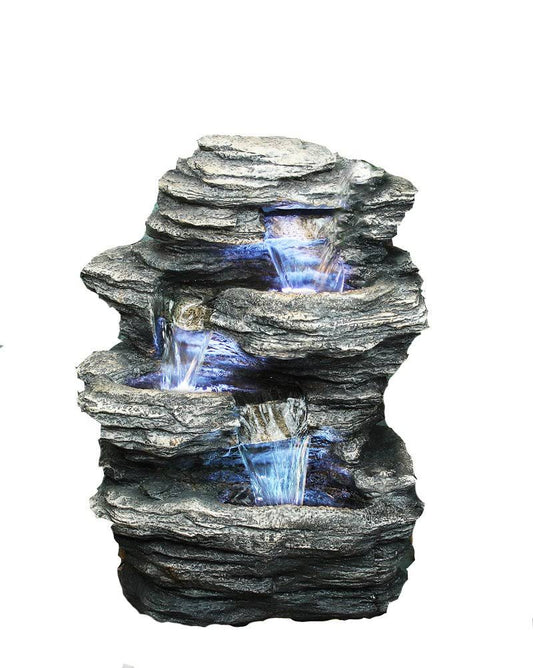 Polyresin 4 Level Rock Fountain With Light, Grey