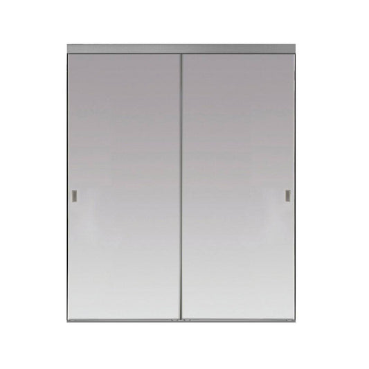 Plus 60 In. X 96 In. Beveled Edge Backed Mirror Aluminum Frame Interior Closet Sliding Door With Chrome Trim