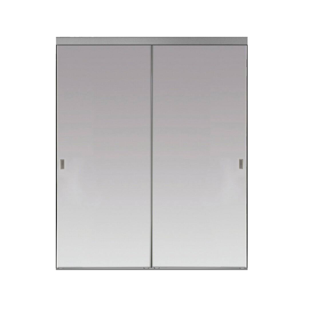 Plus 96 In. X 80 In. Beveled Edge Backed Mirror Aluminum Frame Interior Closet Sliding Door With Chrome Trim