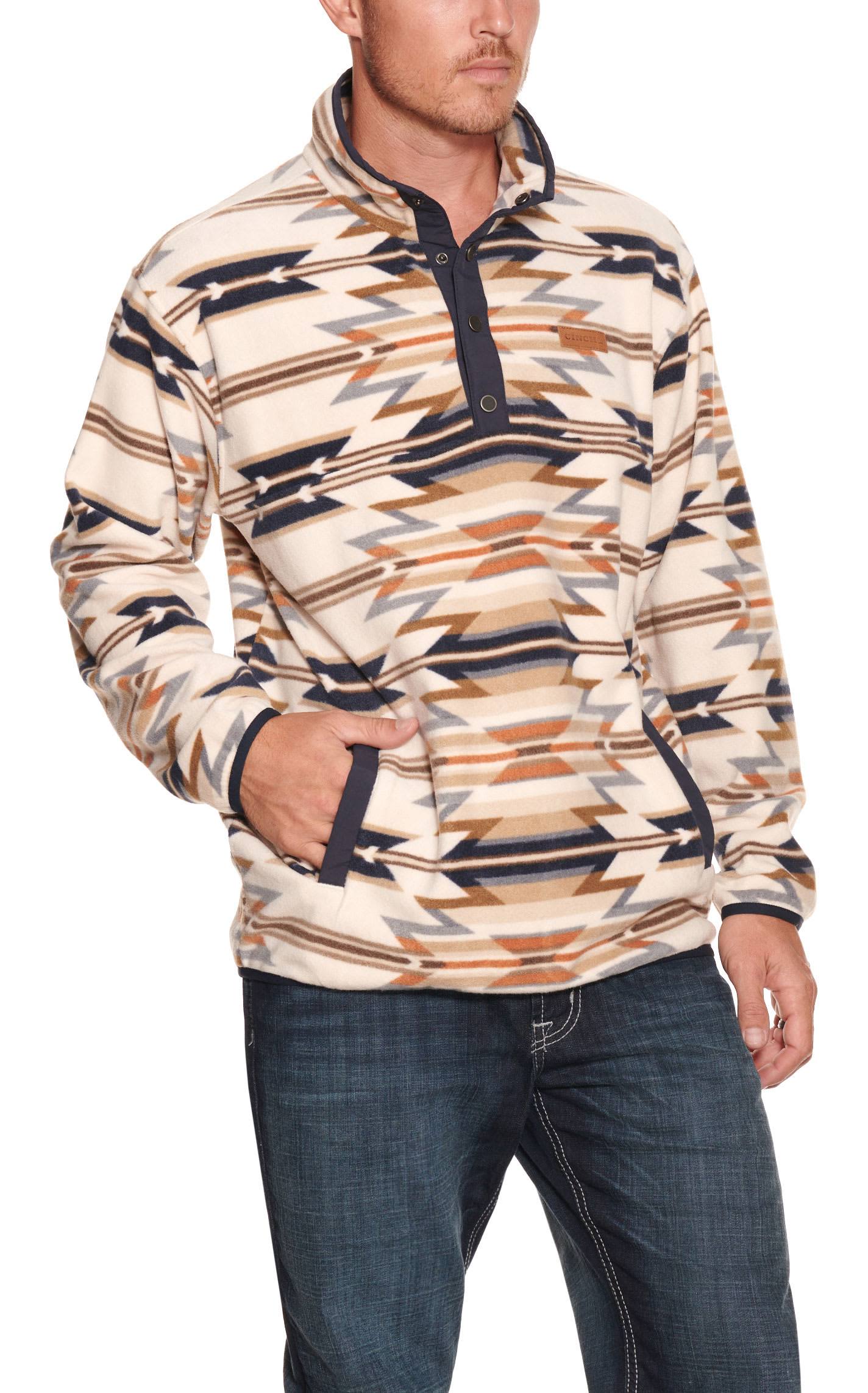 Polar Fleece Mens Pullover - Cream Aztec