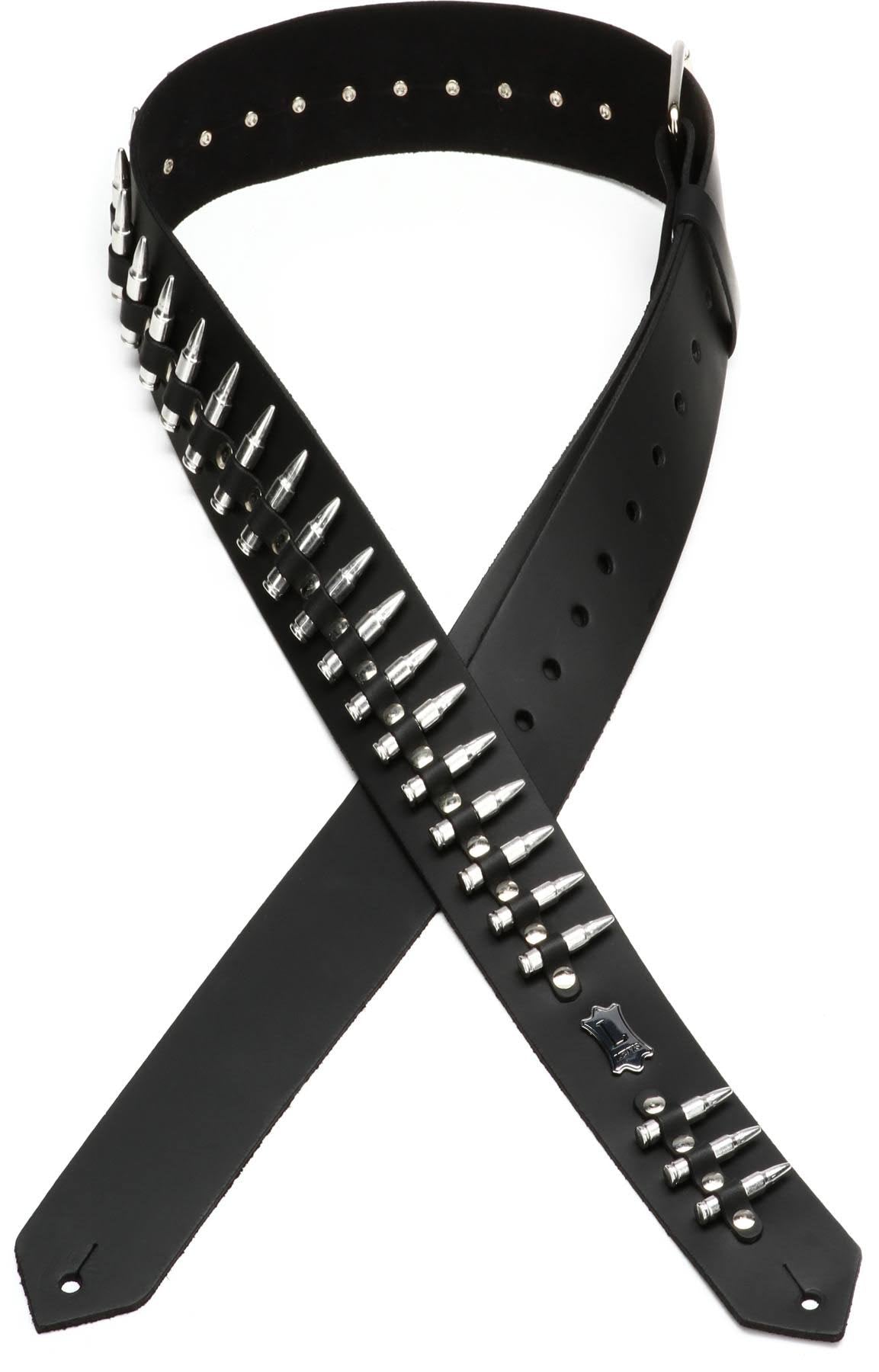 Pm28-2b Leather Guitar Strap, Black Bullets