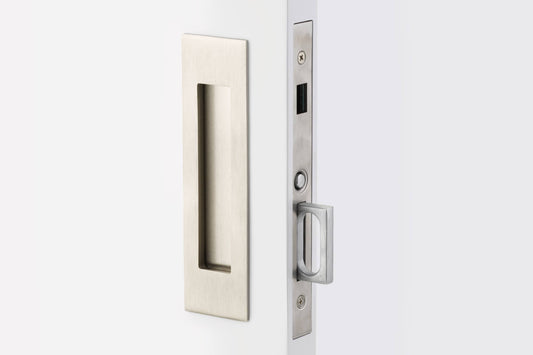 Pocket Door Hardware - Narrow Modern Rectangular Dummy Pocket Door Mortise Hardware In Satin Nickel - 2156us15-2" - Hardware