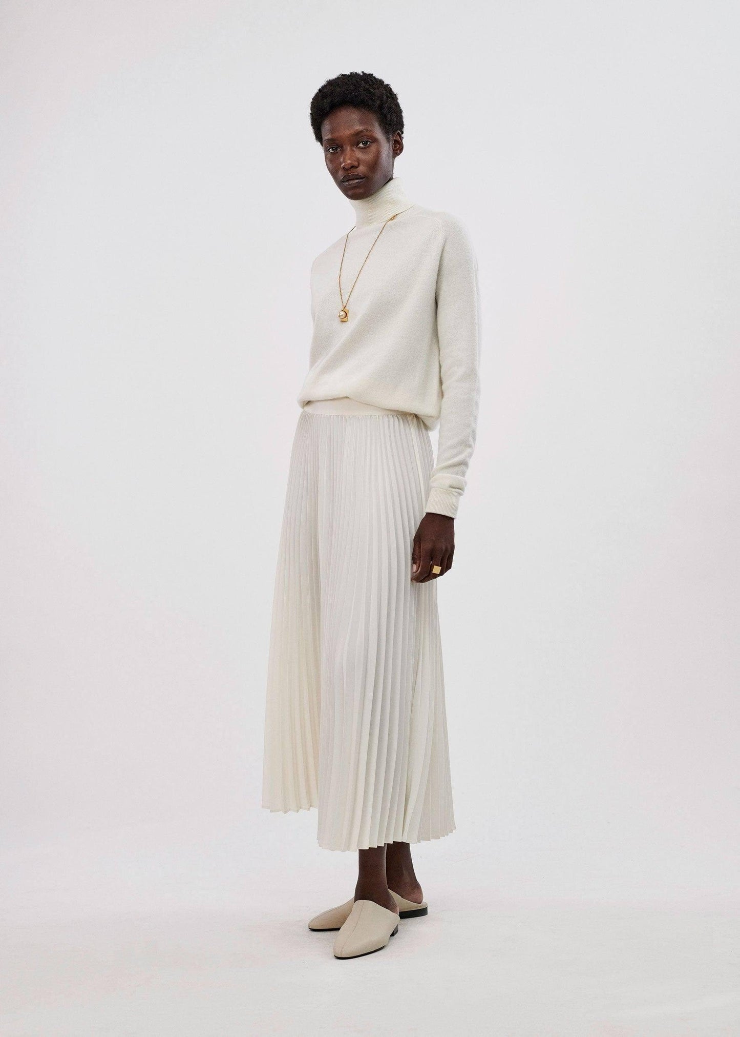 Pleated Woven Midi Skirt - Women - Ivory Skirts - L