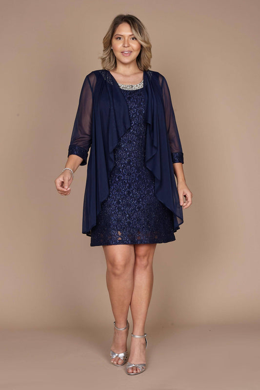 Plus Size Lace Dress & Jacket - Navy