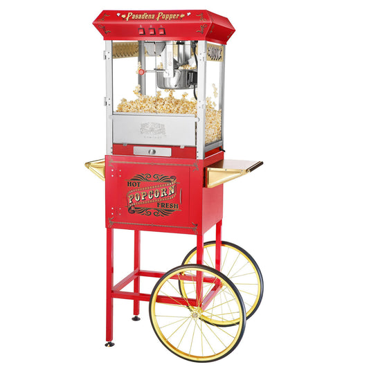 Pasadena 850-Watt 8 Oz. Red Hot Oil Popcorn Machine With Cart