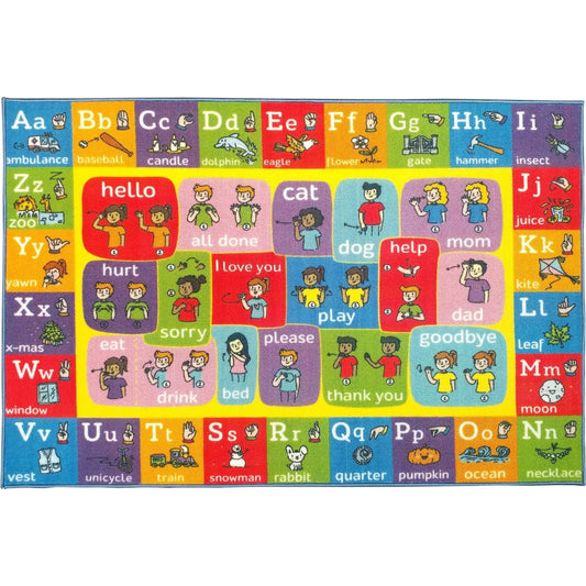 Playtime Collection Abc Alphabet Asl Sign Language Educational Learning Polypropylene Kids And Children Area Rug (8'2 Inch X 9'10 Inch)