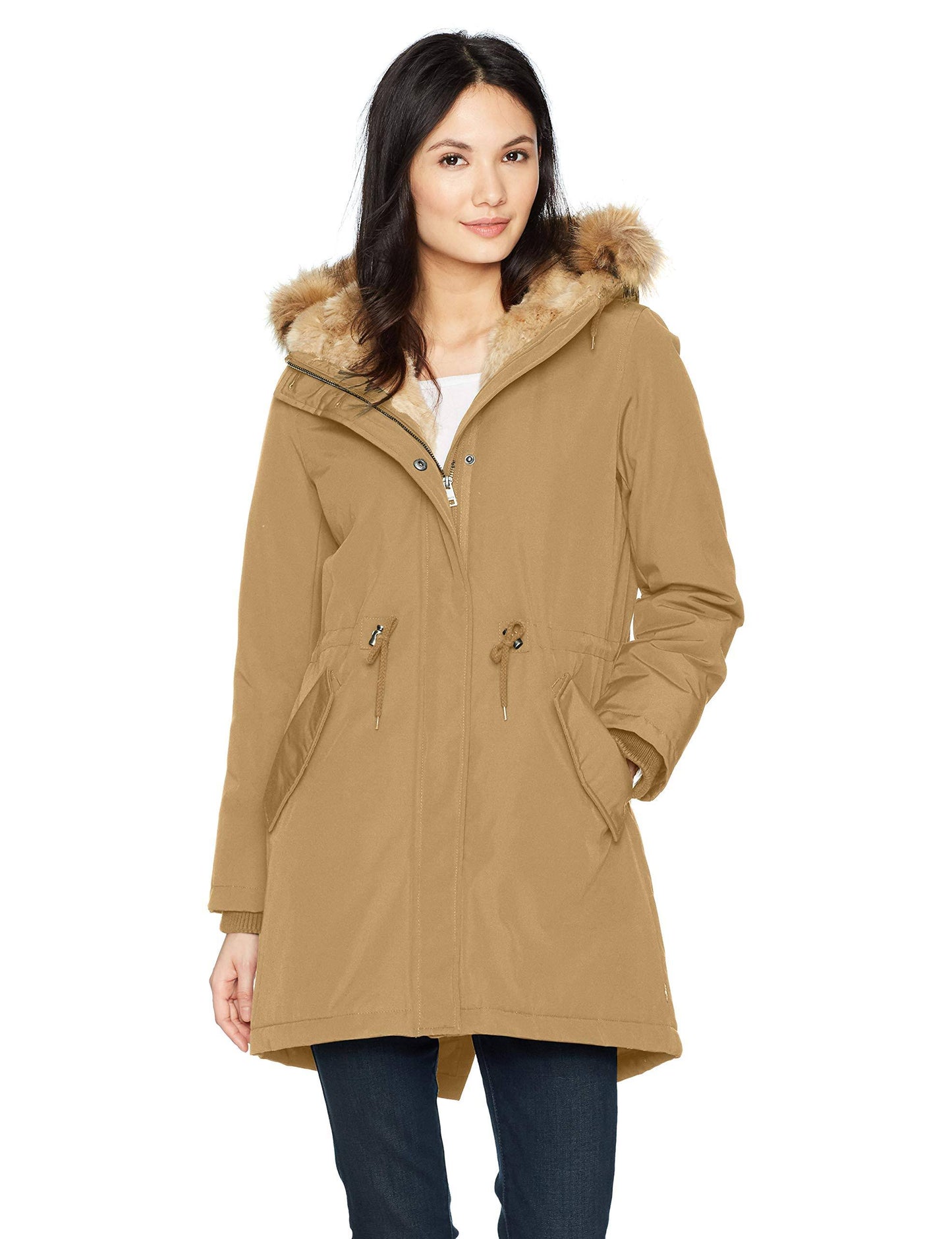 Plus Size Faux-Fur Trimmed Parka - Black