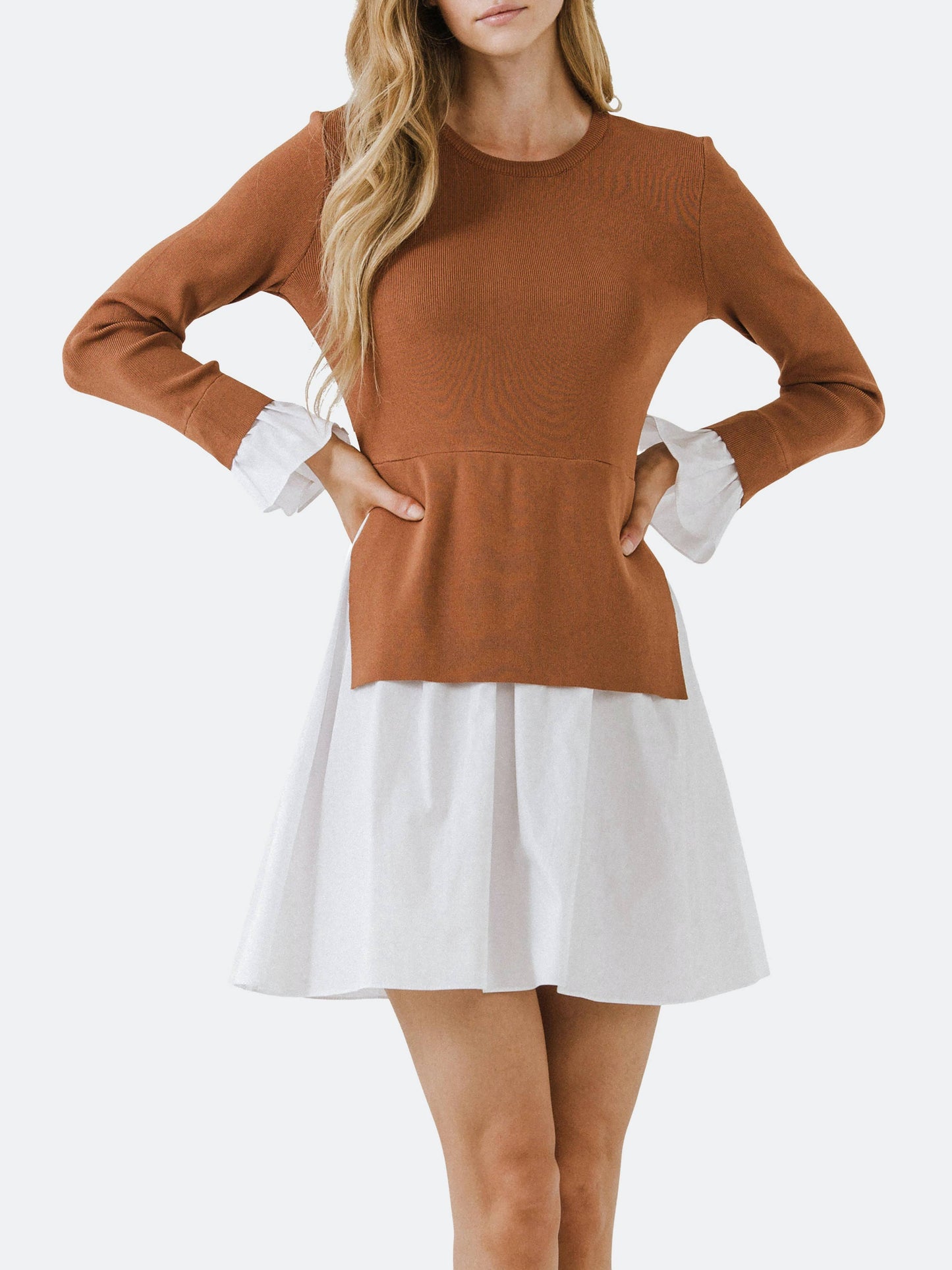 Poplin Combo Knit Dress Beige / M