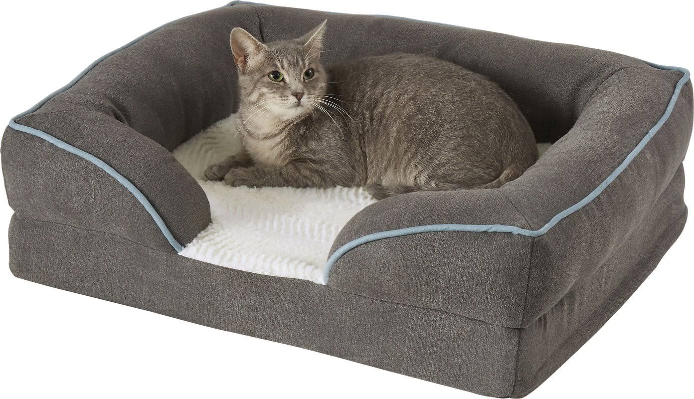 Plush Orthopedic Front Bolster Cat & Dog Bed, Gray, Medium