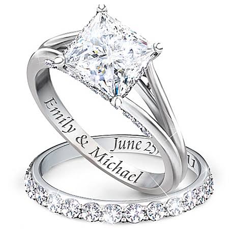 Platinum-Plated Personalized Bridal Wedding Ring Set For Women - Personalized Jewelry