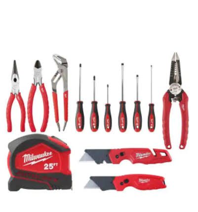 Pliers Kit With Screwdriver Set, 25 Ft. Auto Lock Tape Measure, And Fastback Utility Knives Hand Tool Set (13-Piece)