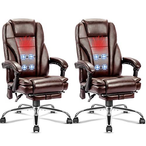 Points Massage Office Chair With Heating, Infinite Reclining Backrest & Footrest Brown