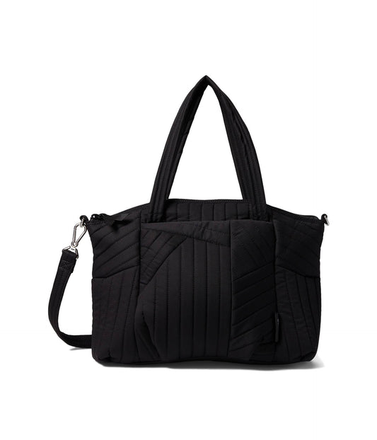 Pleated Multi Strap Satchel, Black, Cotton