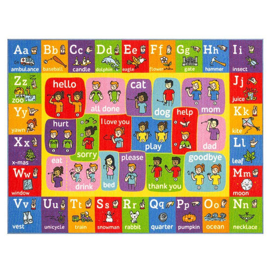 Playtime Collection Abc Alphabet Asl Sign Language Educational Learning Polypropylene Kids And Children Area Rug (3'3 X 4'7)