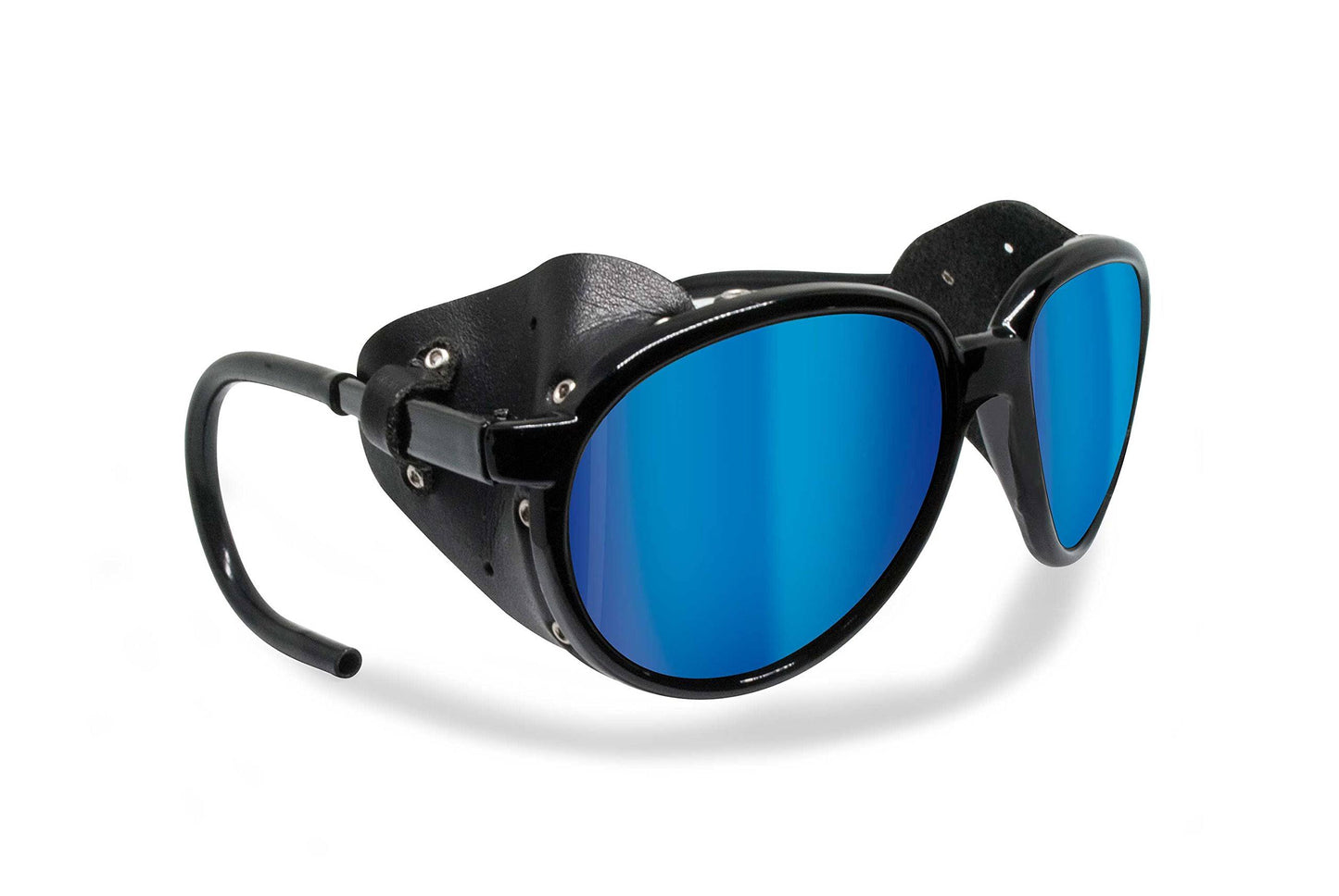 Polarized Sunglasses For Mountain Hiking Trekking Glacier Snow Mod. Cortina Italy Shiny Black (Smoke Polarized Lenses/Blue Mirror)