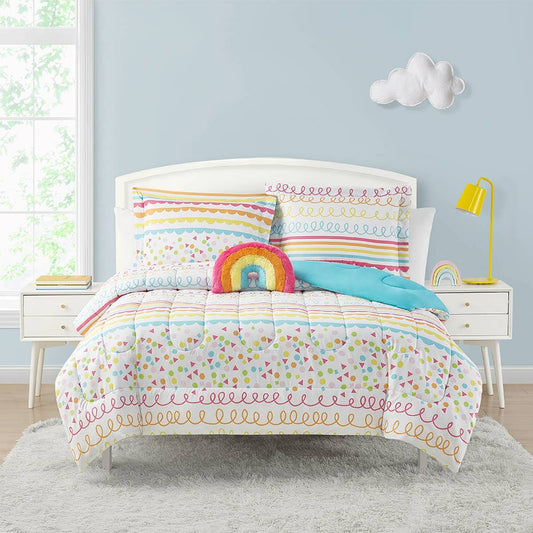 Pop Rainbow Multi-Colored 4-Piece Reversible Comforter Set - Full