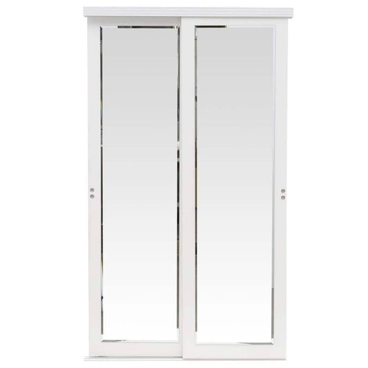 Plus 48 In. X 80 In. Mir-Mel Mirror Solid Core White Mdf Interior Closet Sliding Door With White Trim